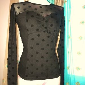 LAST CHANCE🚨 Guess Black Mesh Polka Dot Top